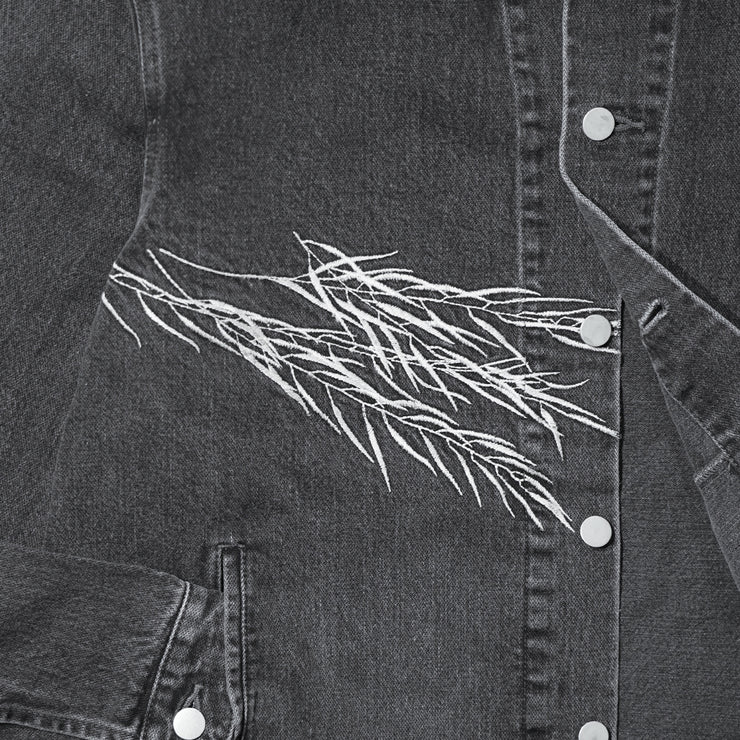 Yanagi embroidery Denim Jacket / BLACK